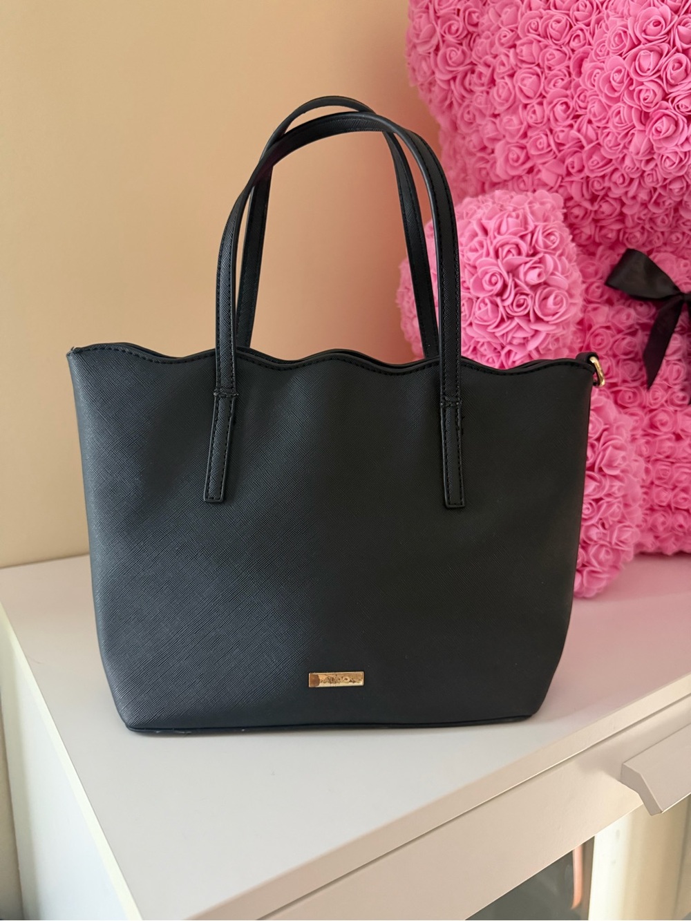 Aldo Black Scalloped Top Tote